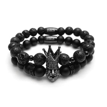 Man Bracelets - Men’s Beaded Bracelets - Black Crowned Lion Set - Men’s Bracelet Bracelet XS (14-15cm) Brother & Sisters